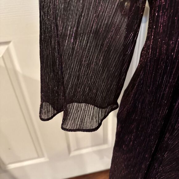 Womens Sz 6 Burgundy Metallic Sheath Dress Draped Overlay Party Elegant Evening - Picture 6 of 16